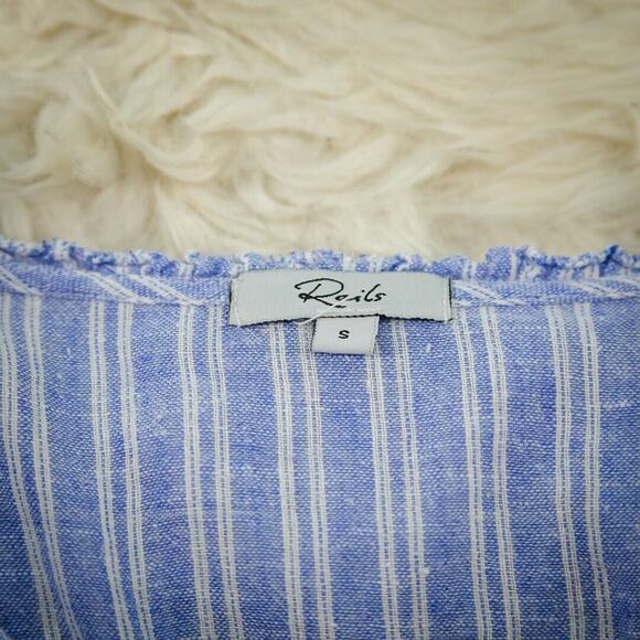 Rails Size Small S Blue Ludlow Stripe V Tie Neck Long Sleeve Linen Mini Dress - Picture 3 of 7